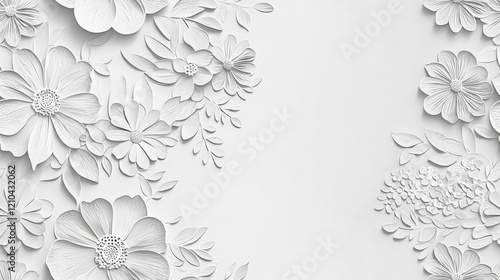 seamless of  a white paper background adorned with delicately embossed flowers, a textured floral pattern that combines elegance with simplicity