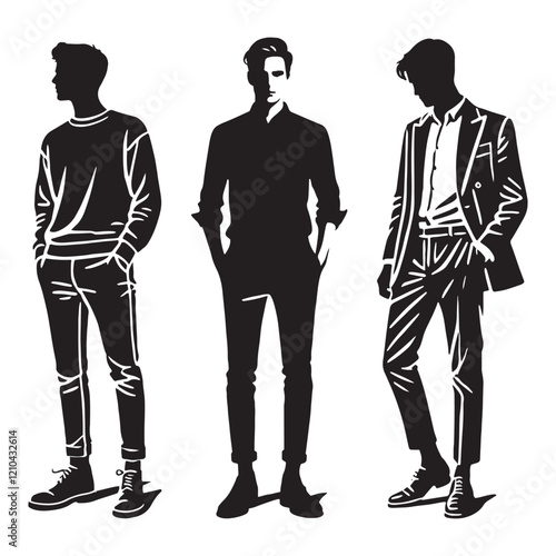 Illustrated set of standing man silhouette digital art with creative detailing for standout projects - man standing vector set - man standing illustrations set
