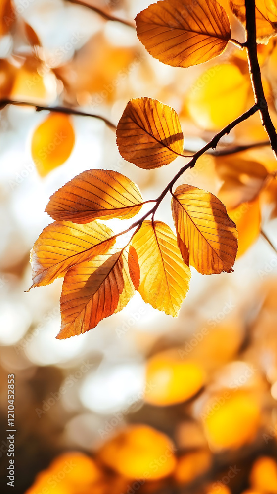 Sunny Autumn Leaves with Warm Sunlight and Rich Seasonal Colors up Close : Generative AI Sunny Autumn Leaves with Warm Sunlight and Rich Seasonal Colors up Close : Generative AI