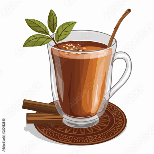 Indian Masala Chai Glass with Spices Illustration