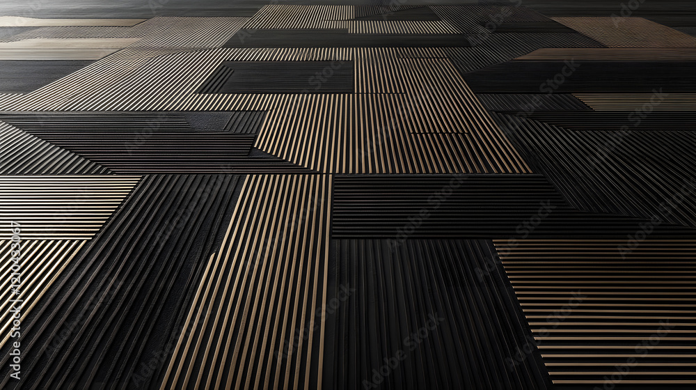 Obraz premium A modern geometric design with interwoven lines in bronze, champagne, and deep navy, forming a smooth and elegant backdrop 