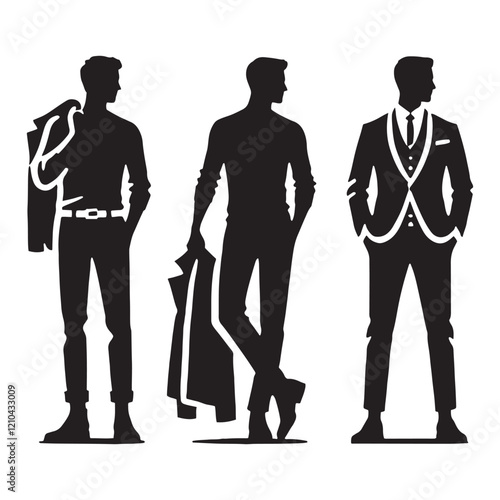 High-resolution set of standing man silhouette digital art for digital and physical creative outputs - man standing vector set - man standing illustrations set
