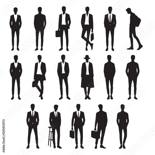 Bold and stylish set of standing man silhouette digital art for standout creative and artistic use - man standing vector set - man standing illustrations set
