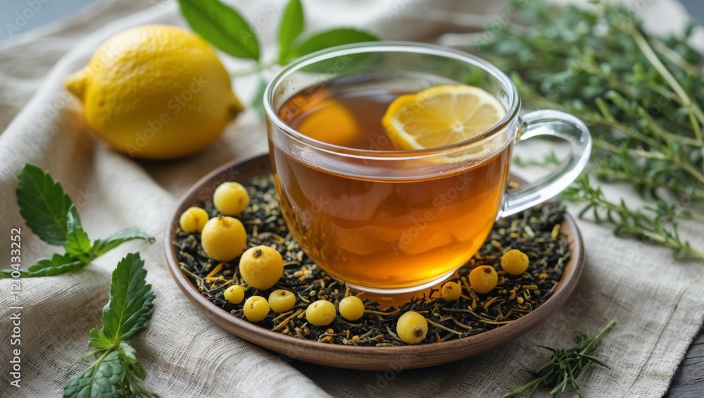 Refreshing sea buckthorn tea with lemon and herbs Refreshing sea buckthorn tea with lemon and herbs