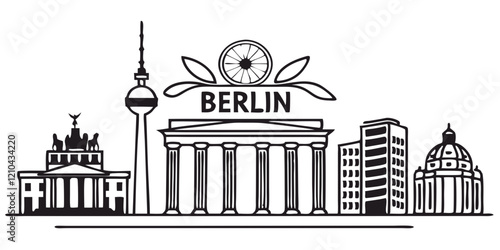 berlin logo, black outline, vector graphic, transparent background