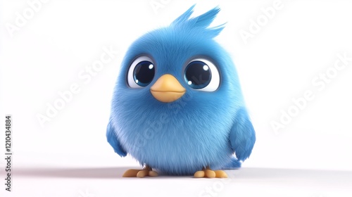 Adorable Blue Bird: A 3D Rendered Fluffy Chick
