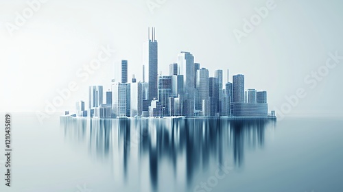Reflecting technology, digitalization, futuristic image Simple, clean, jewel blue, technological lines city 