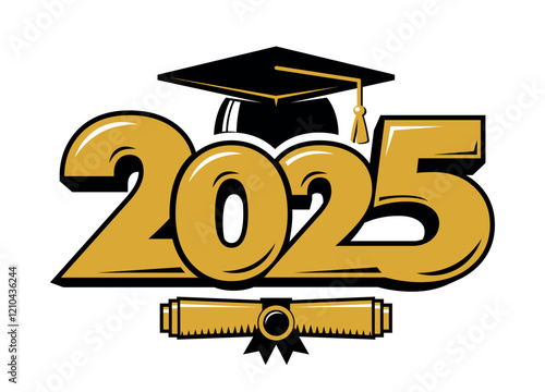 Graduating class of 2025 for greeting, invitation card. Text for graduation design, congratulation event, T-shirt, party, high school or college graduate. Illustration, vector 