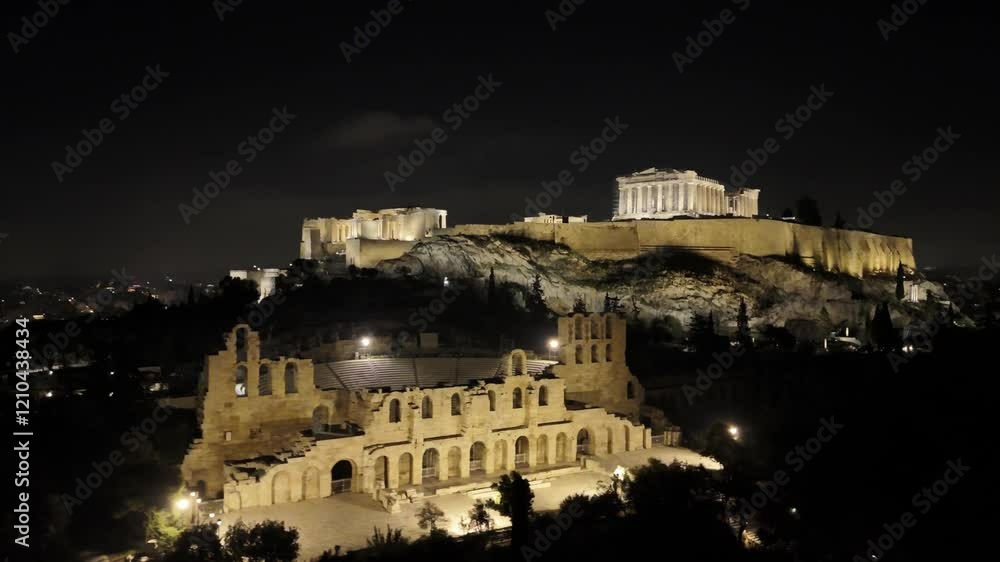 Beautiful Acropolis in Greece. Night drone shots Beautiful Acropolis in Greece. Night drone shots