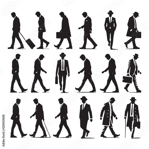 Stylish set of walking man silhouette digital art for unique and creative graphic designs - man walking vector set - man walking illustrations set
