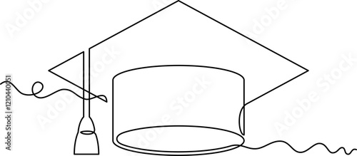 one line art graduation toga hat vector illustration. line art, one continuous line, simple, hand drawn and sketch style. for icons, symbols, signs or logos. PNG