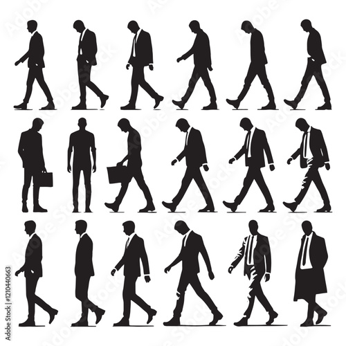 Unique set of walking man silhouette digital art for professional and personal use - man walking vector set - man walking illustrations set
