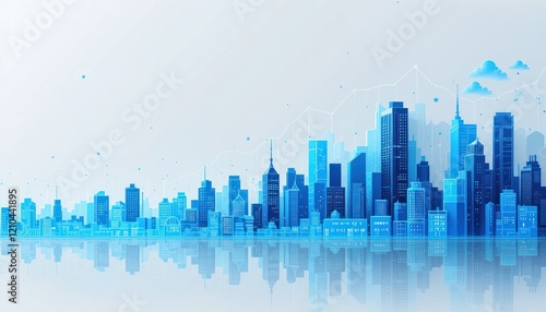 Wallpaper Mural Blue city skyline, digital growth, reflection, clouds, website banner Torontodigital.ca