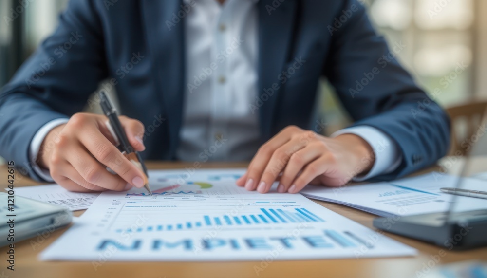 © afif - Businessperson reviewing financial data at office desk © afif - Businessperson reviewing financial data at office desk