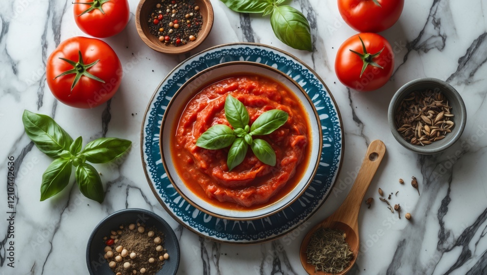 Vibrant tomato sauce infused with spices and basil Vibrant tomato sauce infused with spices and basil