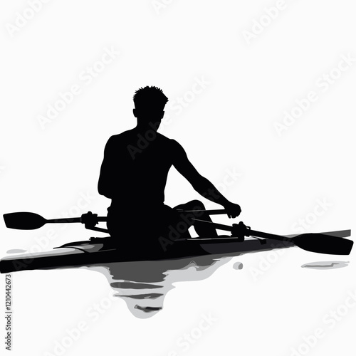 Silhouette of a rower in motion on a boat