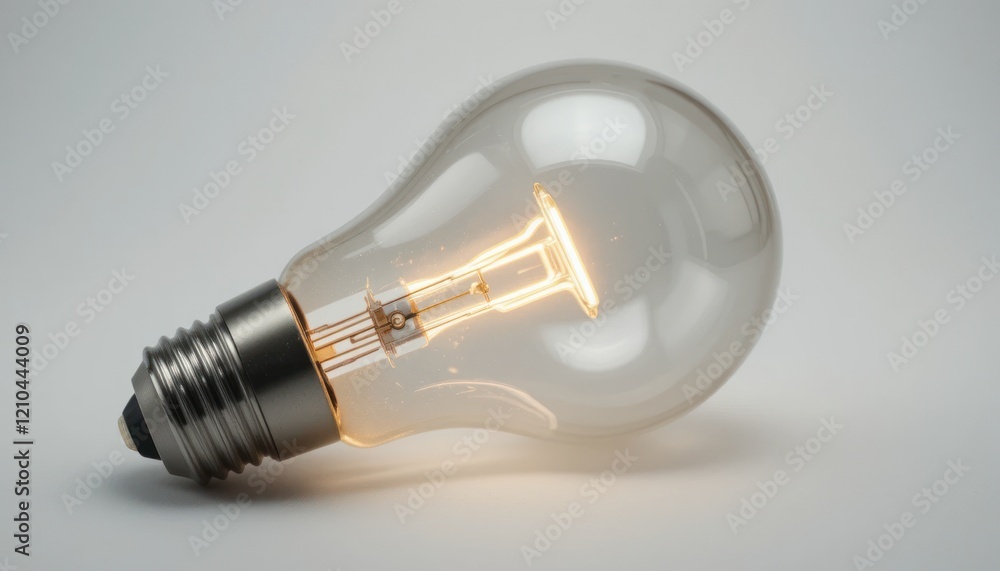 Glowing lightbulb, studio shot, white background, idea concept Glowing lightbulb, studio shot, white background, idea concept
