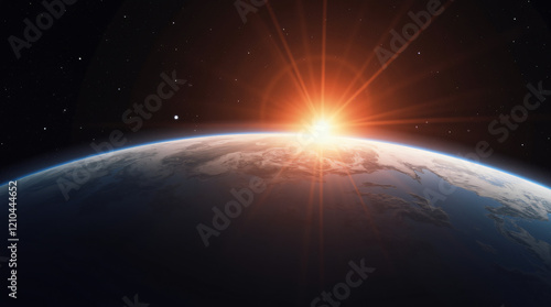 sunrise view from space, planet earth with sunrise from space