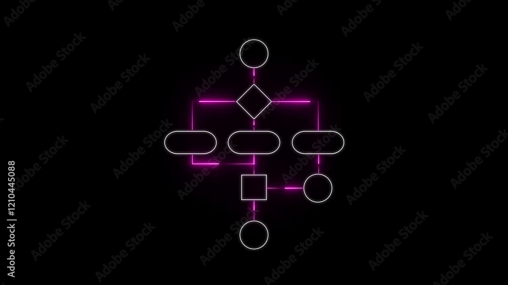 Neon glowing Block diagram concept, analysis scheme, logical, algorithm ...