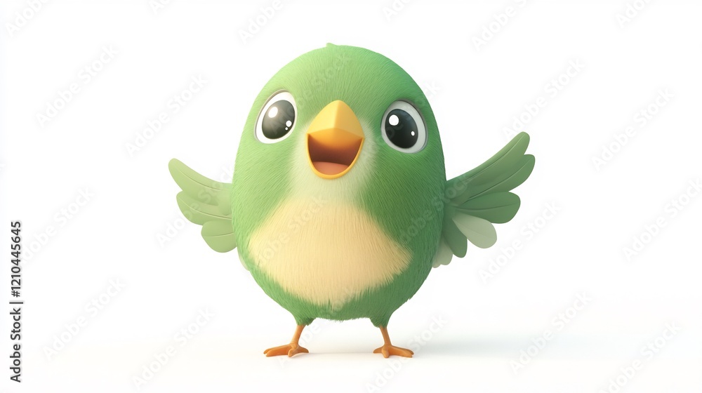Fototapeta premium Adorable 3D Render of a Happy Green Bird