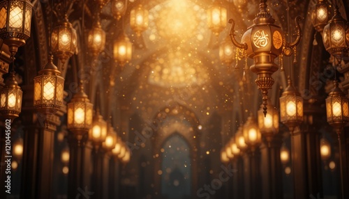 Wallpaper Mural Illuminated Mosque Corridor, Ramadan Lanterns, Festive Glow, Celebration, Background Torontodigital.ca