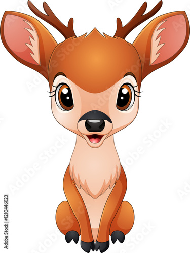 Vector Illustration of cartoon cute baby deer