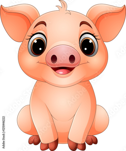Vector illustration of cute cartoon baby pig