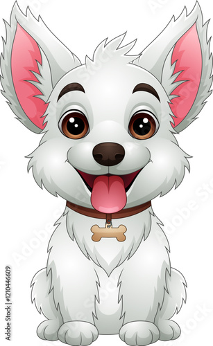 Vector cartoon happy cute white dog