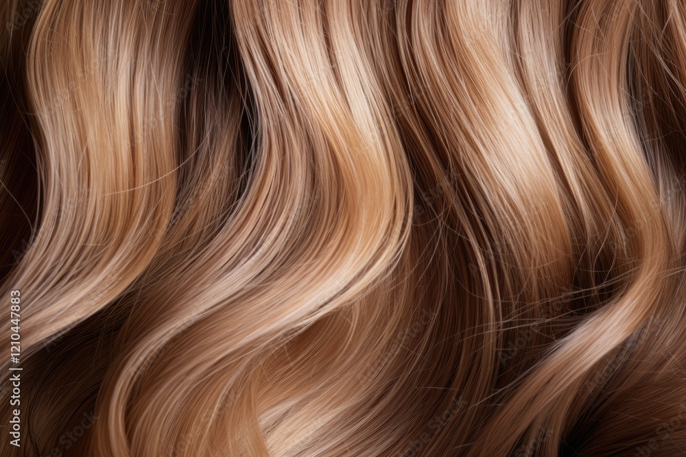 Naklejka premium Hair Texture. Beautiful Healthy Curly Hair with Highlighted Streaks for Concept of Styling, Coiffure, Colouring, and Salon