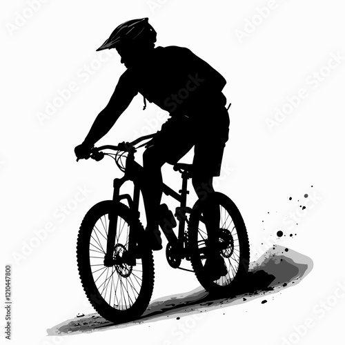 Silhouette of a mountain biker in action on a dirt trail
