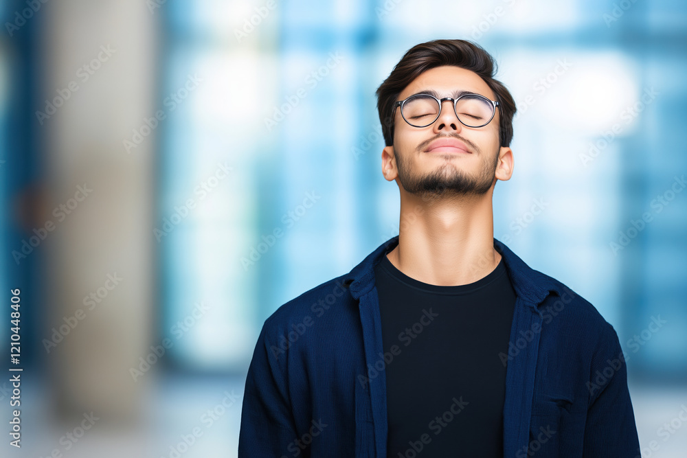 Young man enjoying a moment of tranquility in a modern urban setting Young man enjoying a moment of tranquility in a modern urban setting