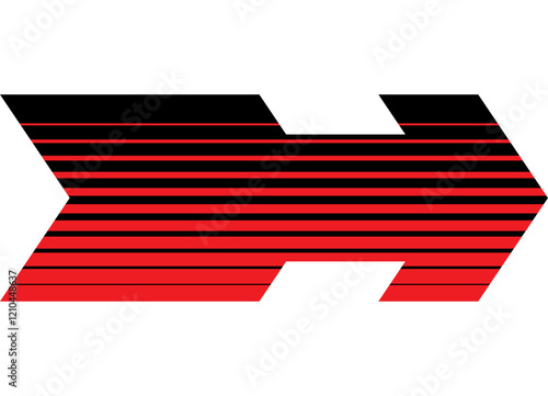 Strict thick sharp arrow with space for text. Black worm on a white background. Pointer, navigation. Striped vector design element. Direction. Movement.