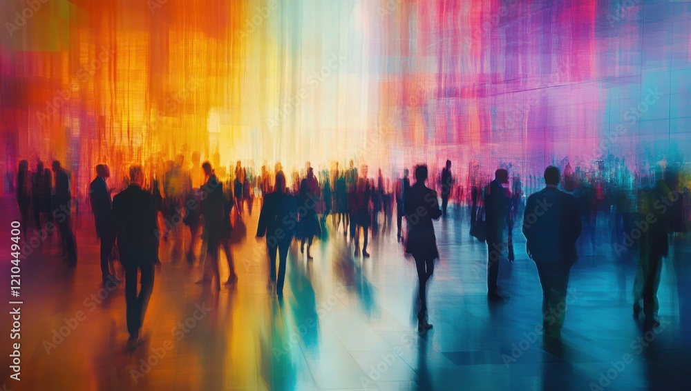 A group of business people in silhouette, standing and talking to each other on the street with an abstract color background Generative AI A group of business people in silhouette, standing and talking to each other on the street with an abstract color background Generative AI