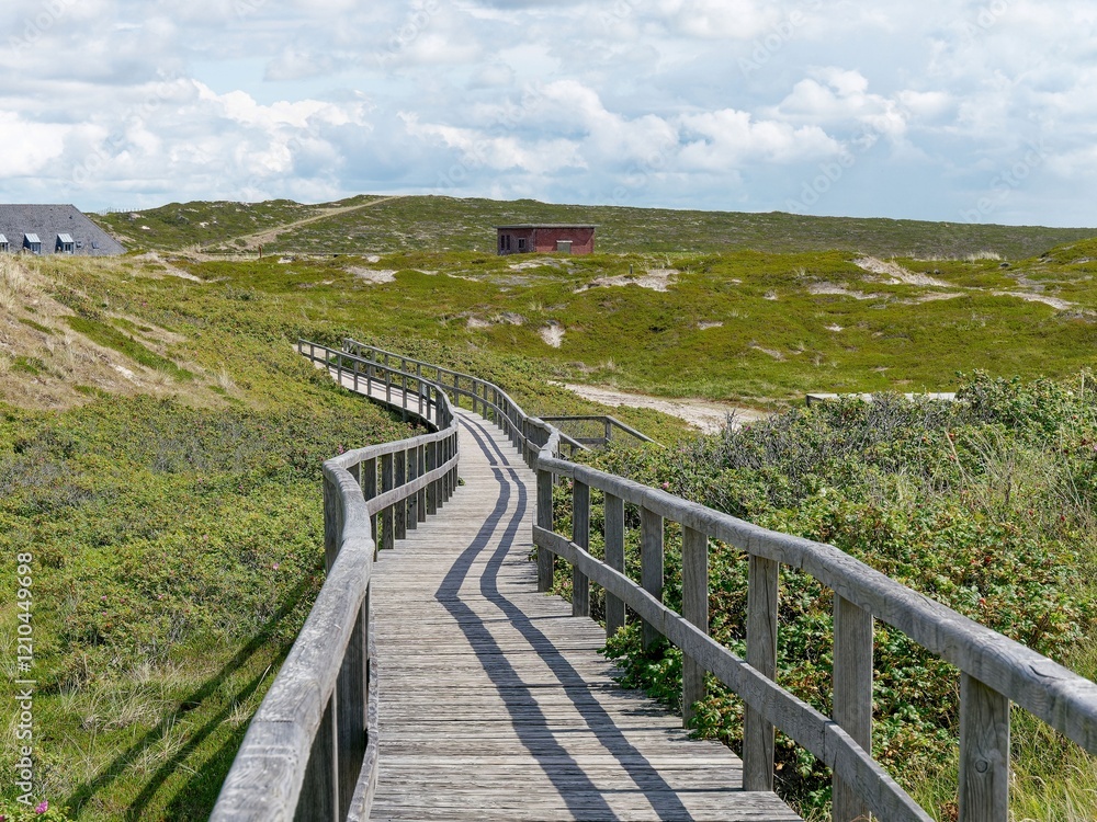 Wooden walkway through dunes, island Sylt, Germany Wooden walkway through dunes, island Sylt, Germany
