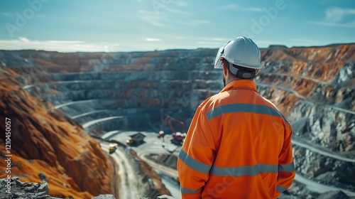 Mining Engineer Overlooking a Massive Open-Pit Mine
