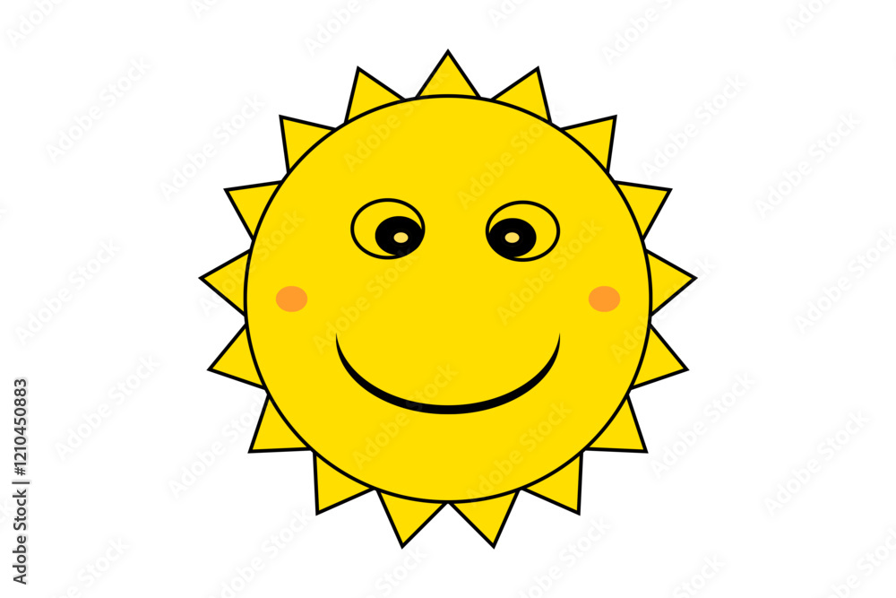 Happy sun cartoon. Smiling yellow sun icon Happy sun cartoon. Smiling yellow sun icon
