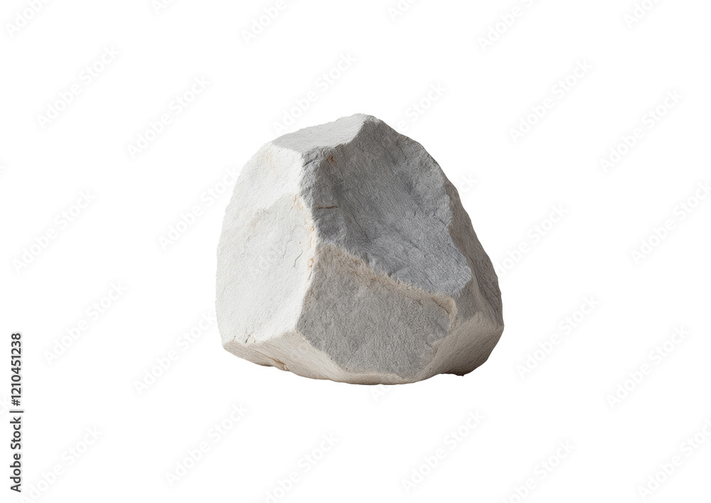 A close up view of a rough light gray rock on a white background showing its texture A close up view of a rough light gray rock on a white background showing its texture