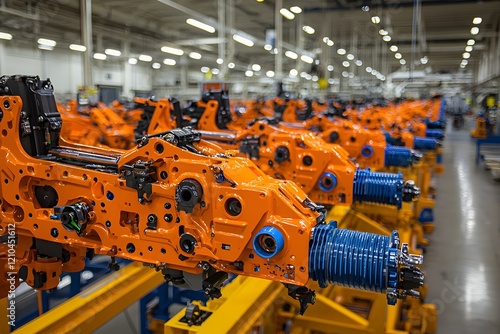 Vibrant Electric Bike Frames Being Painted in a High Tech Manufacturing Facility photo