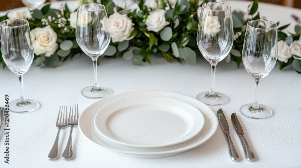 Elegant Wedding Table Setting with White Roses Elegant Wedding Table Setting with White Roses