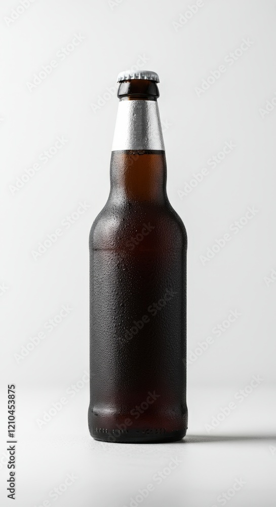 Bottle mockup. Chilled beer bottle with condensation on a light background Bottle mockup. Chilled beer bottle with condensation on a light background