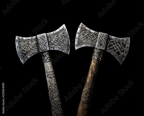 Old Viking Metal: Two Crossed Silver Axes isolated on Black Background photo