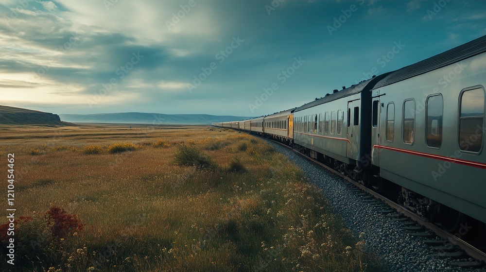 Fototapeta premium Train Journey Through Scenic Landscape
