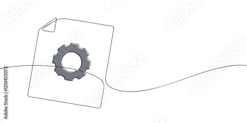 A single line drawing of a parameter file. Continuous line file with gear in color. One line icon file. Vector illustration.