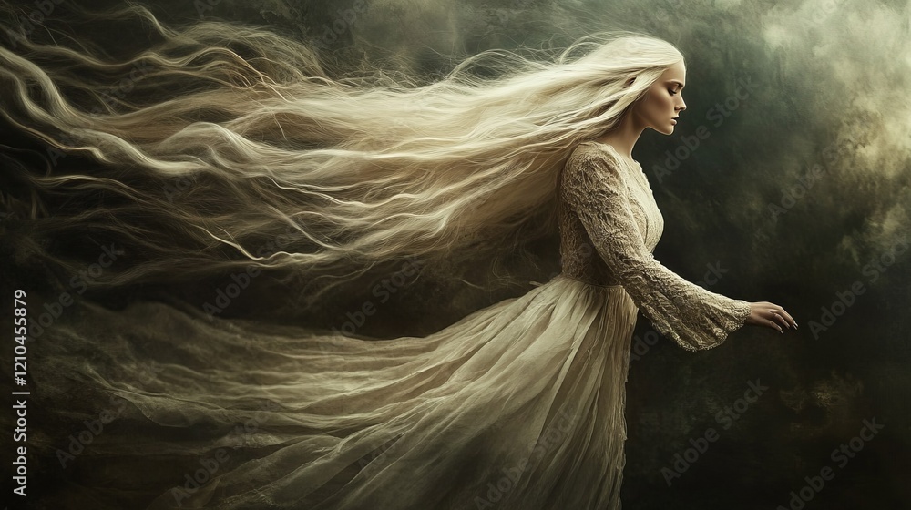 Ethereal female portrait with flowing hair, dramatic lighting, soft focus, high detail, fantasy photography Ethereal female portrait with flowing hair, dramatic lighting, soft focus, high detail, fantasy photography