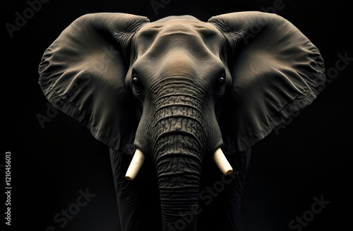 Obraz na płótnie This artwork features a detailed closeup depiction of an elephants face, elegantly set against a deep black background that enhances its beauty w salonie
