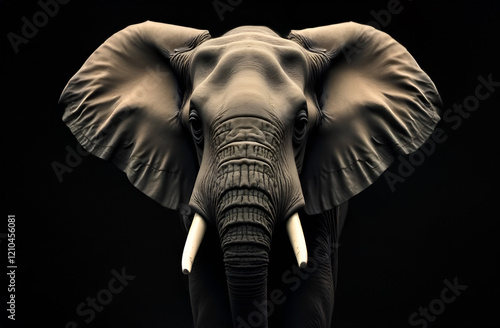 Obraz na płótnie This artwork features a detailed closeup depiction of an elephants face, elegantly set against a deep black background that enhances its beauty w salonie