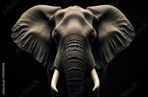 Obraz na płótnie This artwork features a detailed closeup depiction of an elephants face, elegantly set against a deep black background that enhances its beauty w salonie