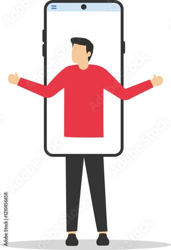 Businessman with a smartphone instead of a head on shoulders. internet addiction. Health problems. Addicted to social networking. Modern vector illustration in flat style

