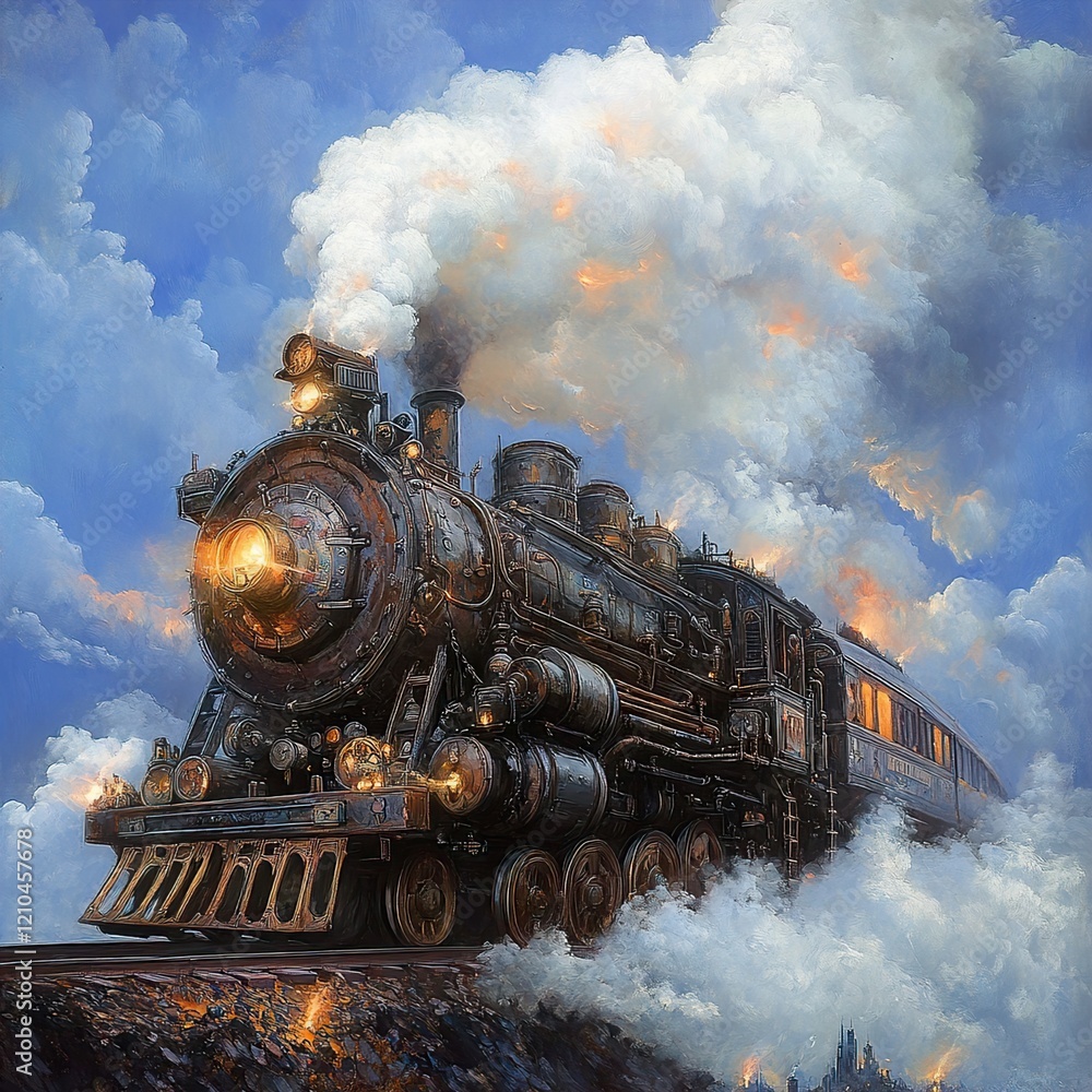 Naklejka premium Vintage Steam Train: Epic Railway Journey