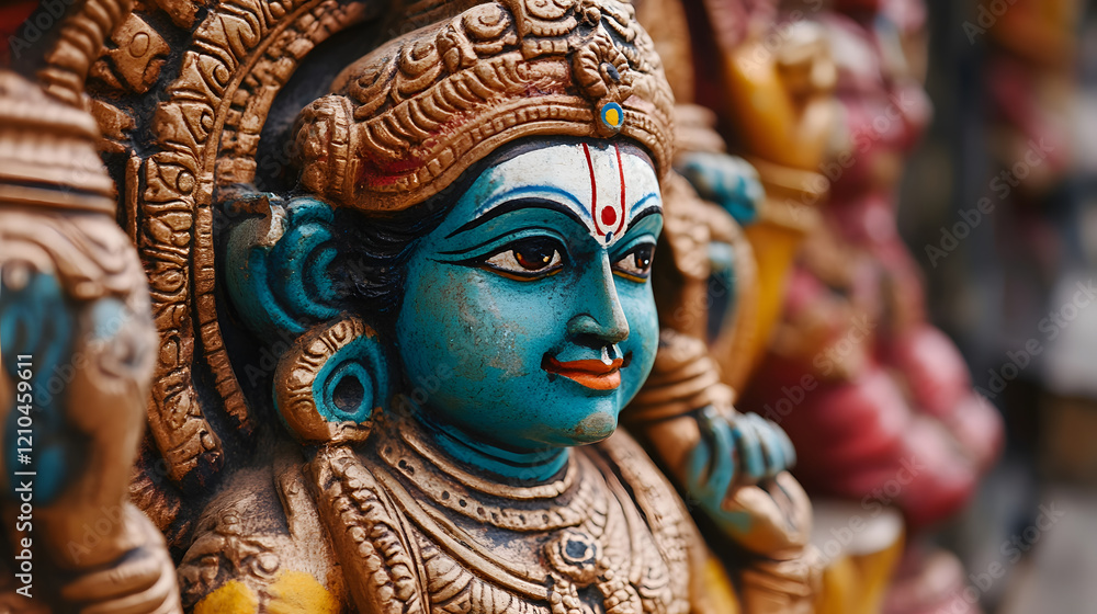 Exquisite Indian Temple Sculpture with Intricate Carving and Rich Colors : Generative AI Exquisite Indian Temple Sculpture with Intricate Carving and Rich Colors : Generative AI